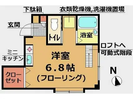 ロードサイド秋(ワンルーム/2階)の間取り写真