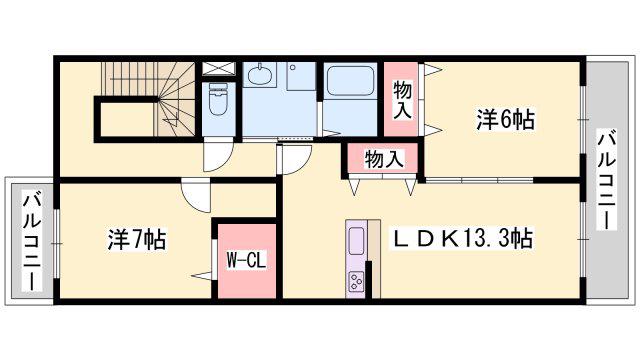 ヴェールメゾン(2LDK/2階)の間取り写真