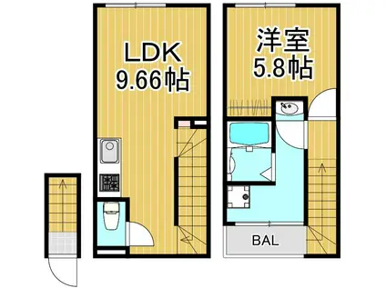 カインドネス亀有(1LDK/2階)の間取り写真
