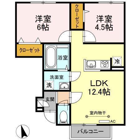 リヴィエール城下(2LDK/1階)の間取り写真