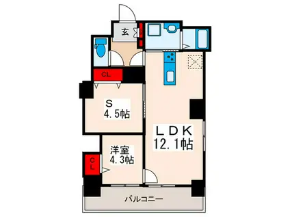 グランデュール富士(1SLDK/11階)の間取り写真