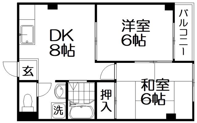 ロイヤルコート(2DK/4階)の間取り写真