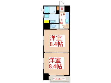 Kマンション(2K/5階)の間取り写真