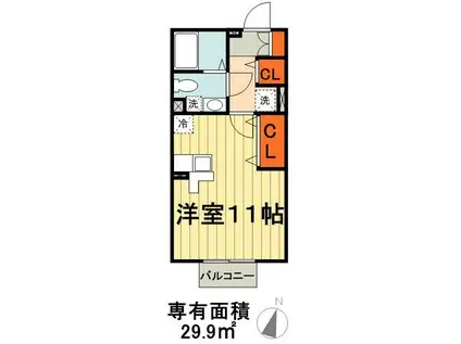 FELICE青葉の杜(ワンルーム/2階)の間取り写真