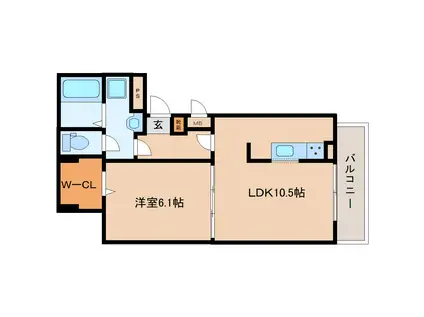 アプリコットIV(1LDK/2階)の間取り写真