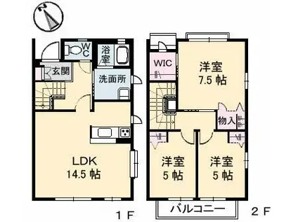 ハイツMINORU D棟(3LDK/1階)の間取り写真