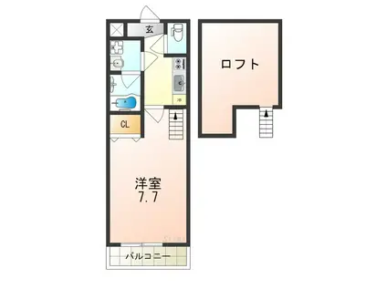 フジパレス初芝駅南I番館(1K/2階)の間取り写真