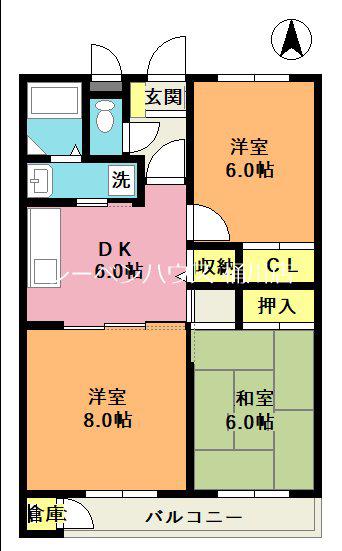 ハイデンス桶川II(3DK/2階)の間取り写真