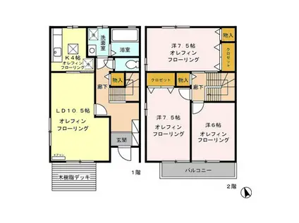 ミレニアム山口D(3LDK/1階)の間取り写真