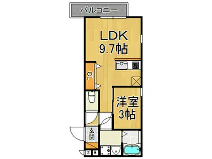 グランファーレ宝塚(1LDK/3階)の間取り写真