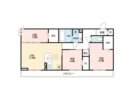 リヴィエール(3LDK/1階)の間取り写真