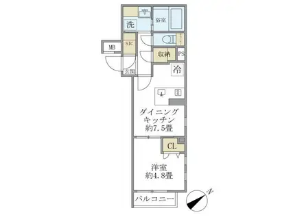 コンポジット早稲田鶴巻町(1DK/1階)の間取り写真