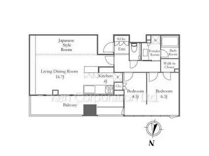 プラウドタワー立川(2LDK/30階)の間取り写真
