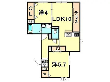 シャーメゾンMIKO(2LDK/1階)の間取り写真
