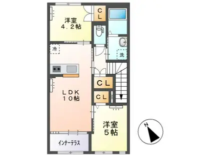 PURUMERIA(2LDK/2階)の間取り写真