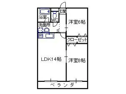 正気屋ハイツB棟(2LDK/3階)の間取り写真