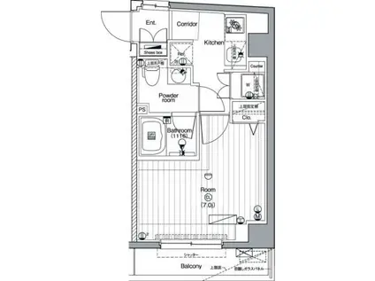 プレミアムキューブ文京江戸川橋♯MO(1K/1階)の間取り写真