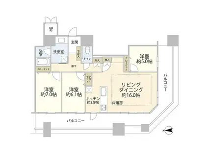 ザ・ライオンズミッドキャピタルタワー(3LDK/7階)の間取り写真