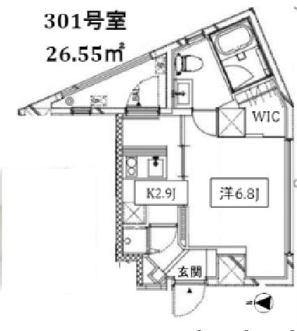 クーカイテラス恵比寿(1K/3階)の間取り写真