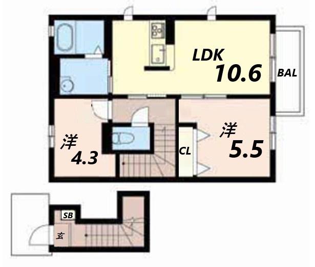 コモド恵美酒(2LDK/2階)の間取り写真