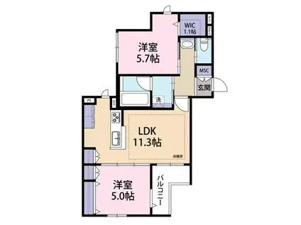 セノーテ南台(2LDK/3階)の間取り写真