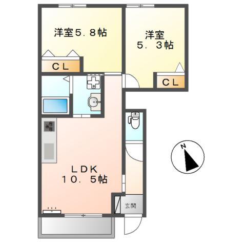 アクア ドルチェ ウーノ(2LDK/1階)の間取り写真