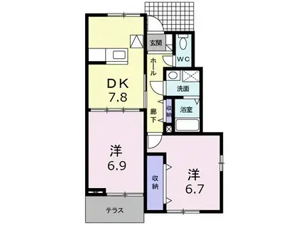 オリエンス・アウローラ(2DK/1階)の間取り写真