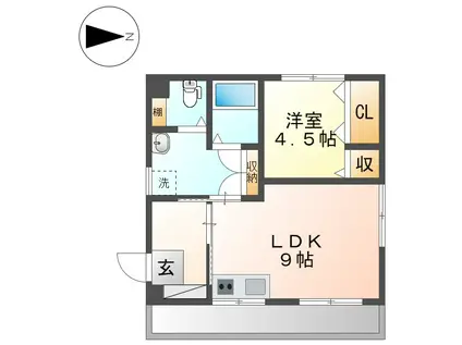 リアル神山(1DK/3階)の間取り写真