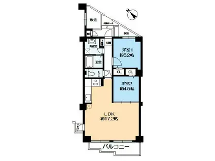 ユニハイム魚崎2号棟(2LDK/9階)の間取り写真