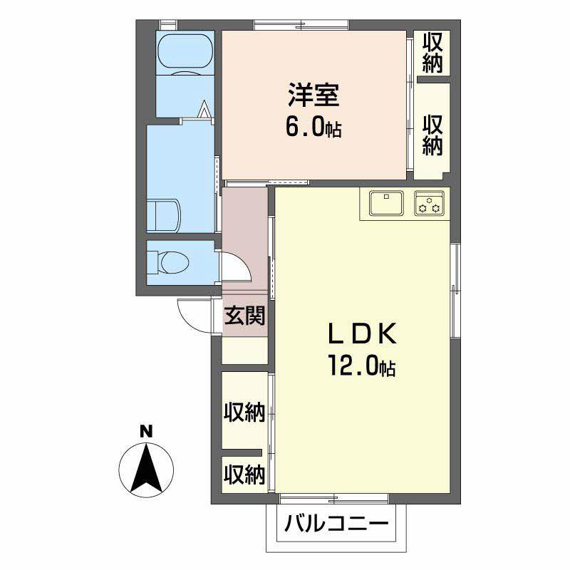 ディアスNOBUHIROA(1LDK/2階)の間取り写真