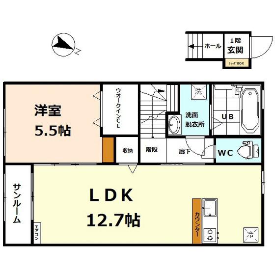 CHOUCHOU(1LDK/2階)の間取り写真