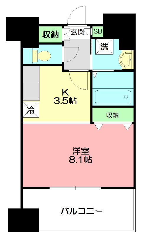 スタービレ海老名(1K/12階)の間取り写真