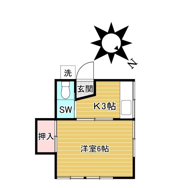 矢嶋荘(1K/1階)の間取り写真