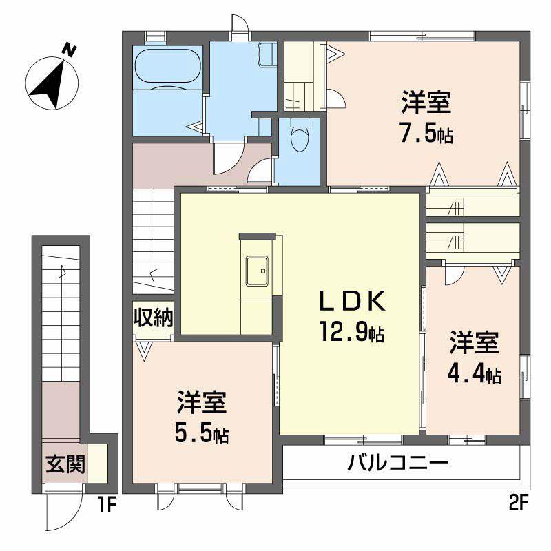 グレースヒルズA棟(3LDK/2階)の間取り写真