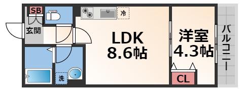 BADGE TOMOI EST II(1LDK/1階)の間取り写真