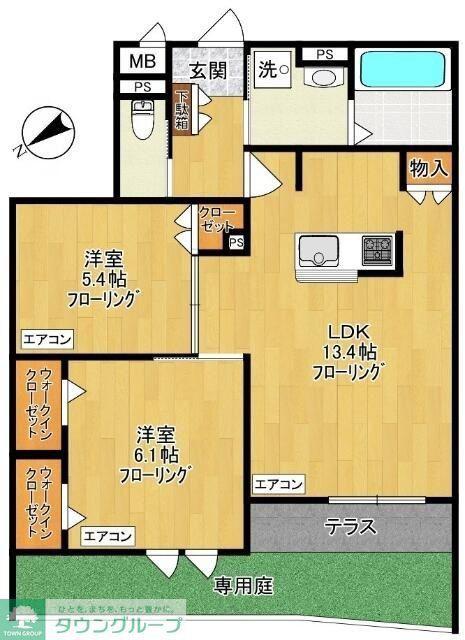 ゲートフロント(2LDK/1階)の間取り写真