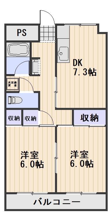 ORYZA西古松(2DK/2階)の間取り写真