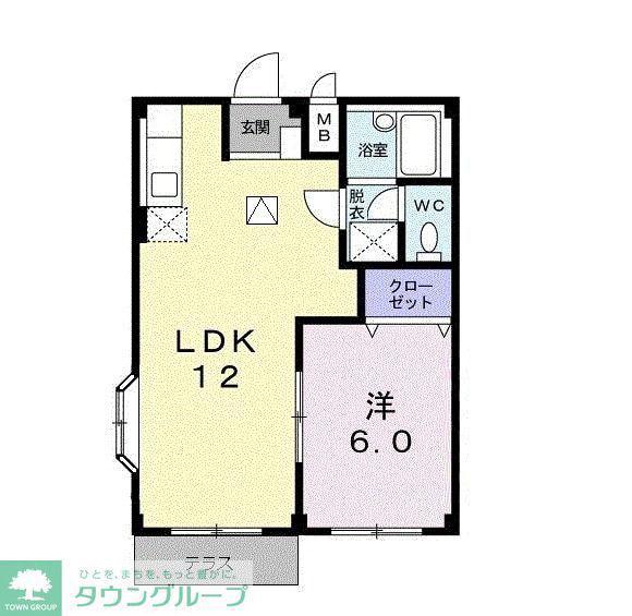 エルディム日向(1LDK/1階)の間取り写真