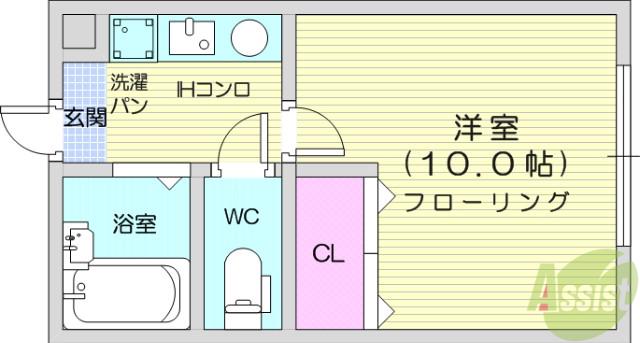 多賀城イーストA棟(1K/2階)の間取り写真