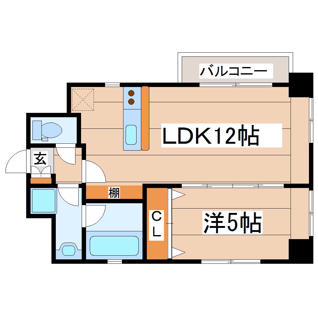 カルロ定禅寺通(1LDK/13階)の間取り写真