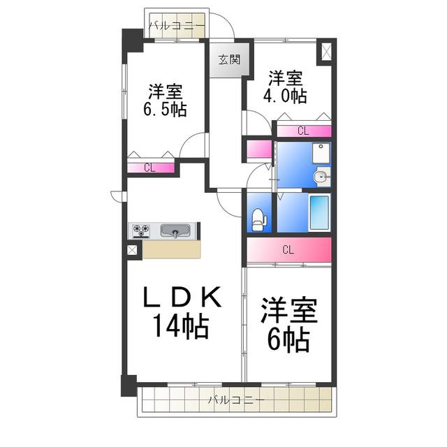 グランブルー宿屋町(3LDK/8階)の間取り写真