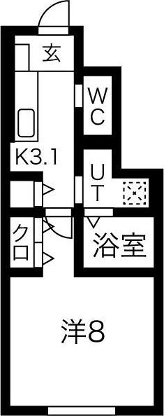 EL ALIVIO B棟(1K/1階)の間取り写真