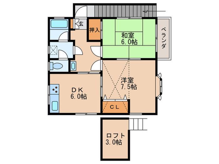 中台ハイム(2DK/2階)の間取り写真