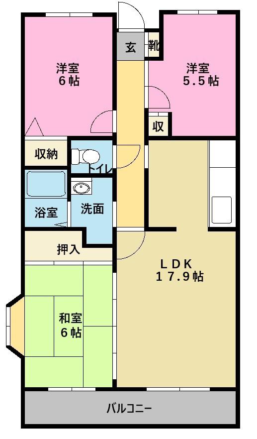 ラヴィS2(3LDK/1階)の間取り写真
