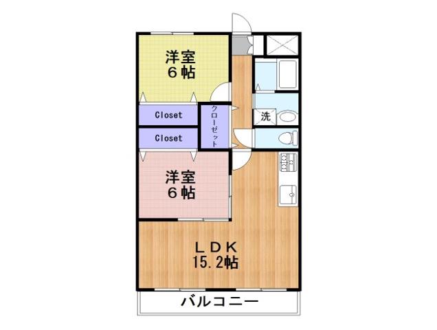 ハーモニーK(2LDK/2階)の間取り写真