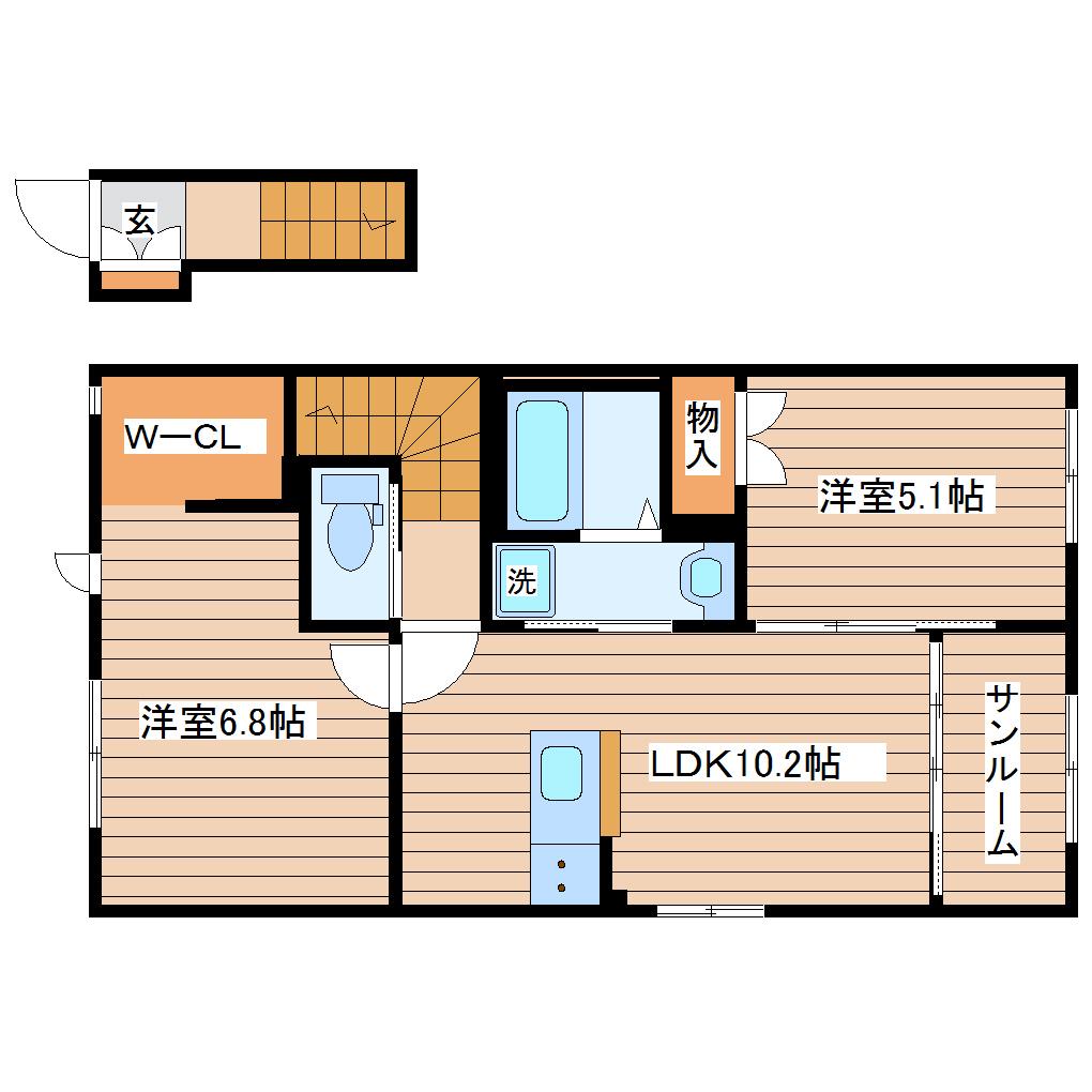 TEORIA 茂庭(2LDK/2階)の間取り写真