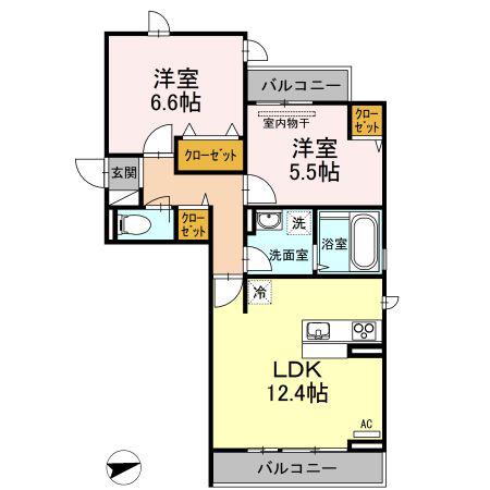 D-ROOM新涯(2LDK/3階)の間取り写真