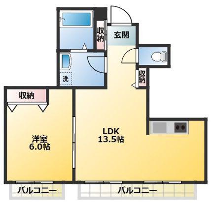 ヴィンテージ高松(1LDK/1階)の間取り写真