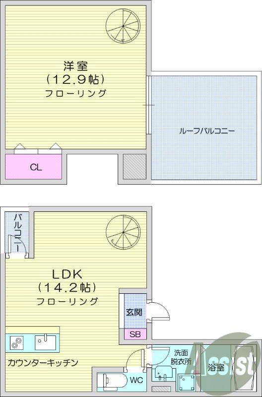 ルミエール長町(1LDK/4階)の間取り写真