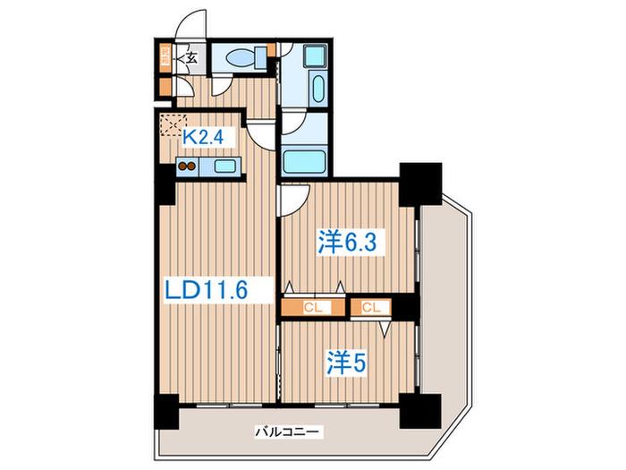 PRIME URBAN札幌リバーフロント(2LDK/2階)の間取り写真